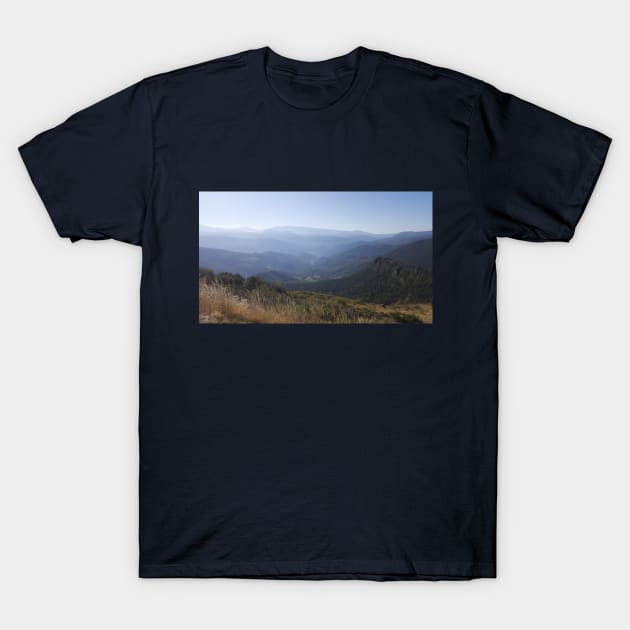 A view of mountains and valley, blue sky and green earth - north Spain road trip. T-Shirt by ART-T-O